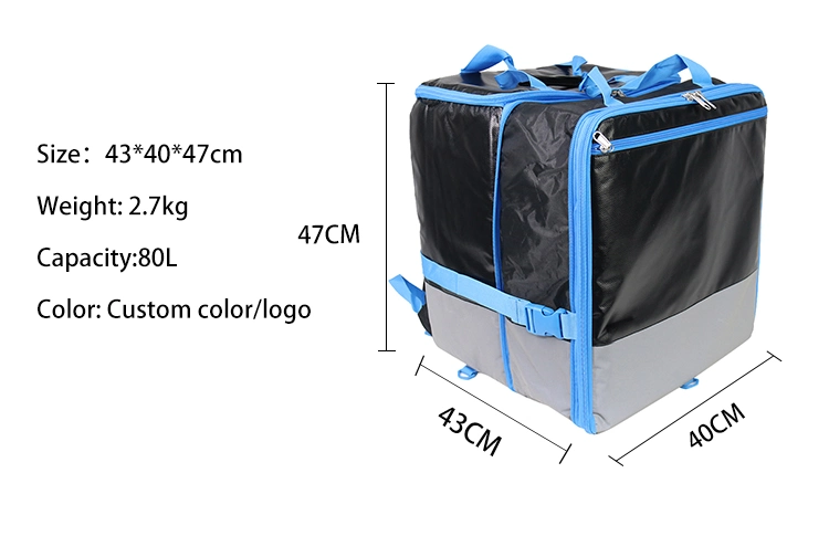 OEM Reusable 500d PVC Thermal Waterproof Delivery Backpack Extra Large Insulated Thermal Lunch Aluminium Foil Cooler Bag Bike Food Delivery Bag with Zipper