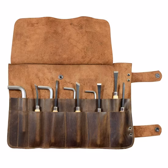 Bolsa de herramientas de encargo plegable del equipo del cuero auténtico del electricista de la bicicleta del trabajo del almacenamiento grande de dos botones